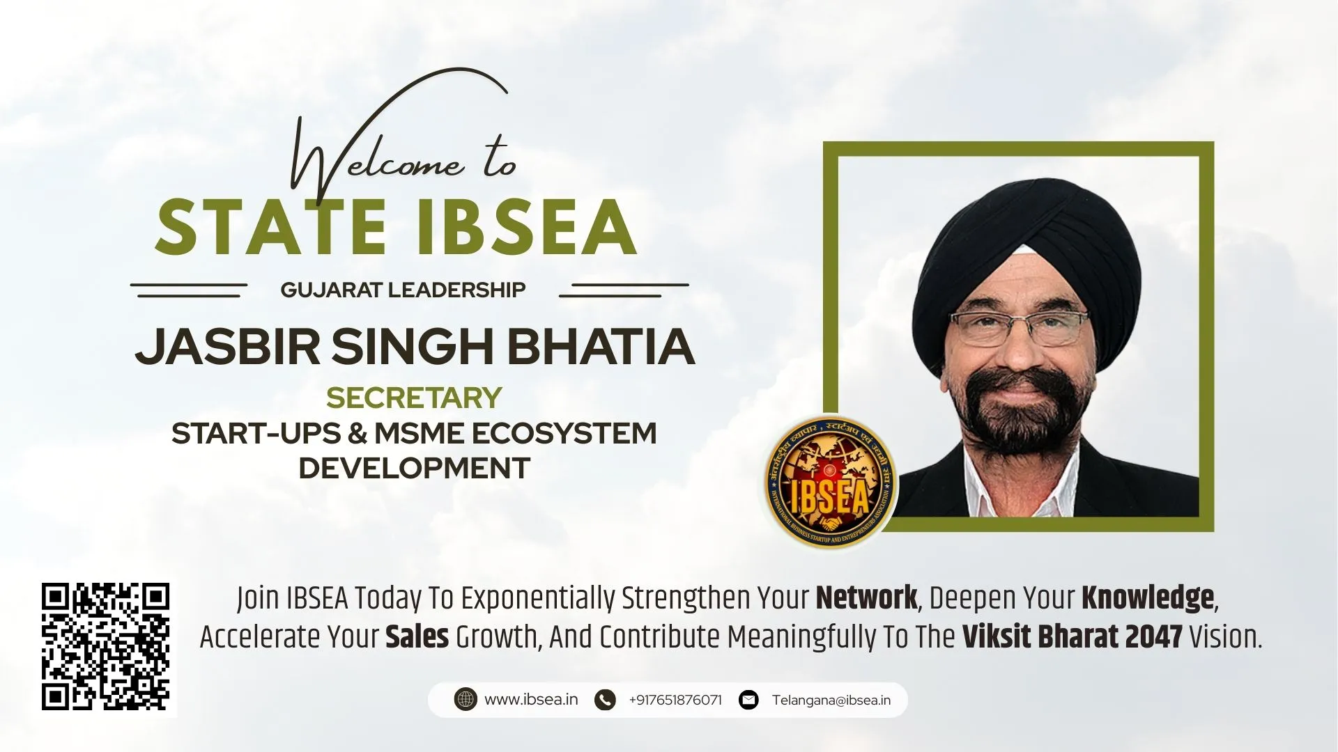 Jasbir Singh Bhatia Has Been Appointed As Secretary Start-ups & MSME Ecosystem Development For IBSEA Gujarat.